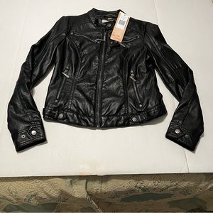 Indigo Saints Juniors‎ Large Black Vegan Leather Motorcycle Jacket Biker NEW